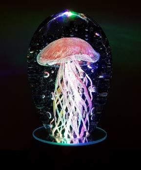 Glasobjekt Qualle rot mit LED Licht